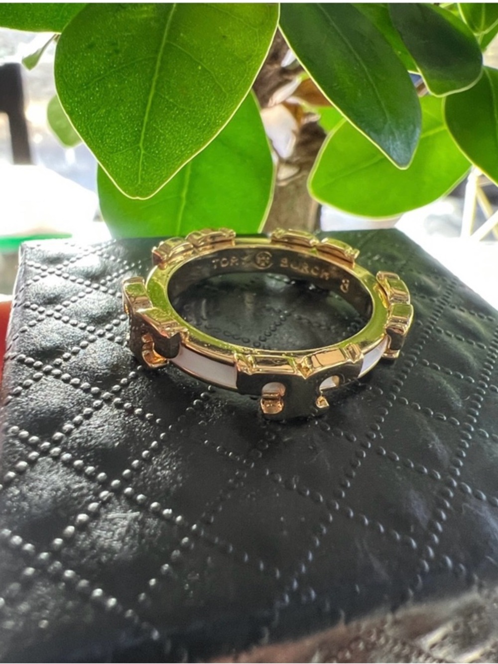 Gold-Tone Black & White Hinged Bracelet Size 8